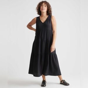 NWT: Quince 100% Cotton Gauze Tiered Maxi Dress in Black
